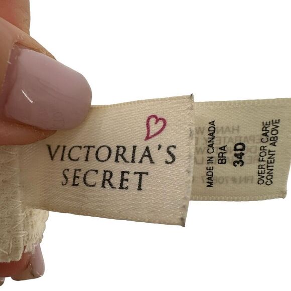 Victorias Secret Bra Vintage 90s Lace Balconette Size 34D Ivory White Underwired - Picture 9 of 11